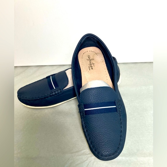 Clarks Shoes - Clarks Dameo Vine Navy Blue Leather Penny Loafer Women Size 9M